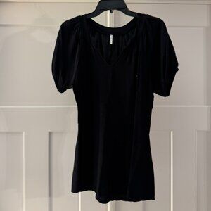 Blue Impus Black Puff Sleeve Top (Chico Size S)